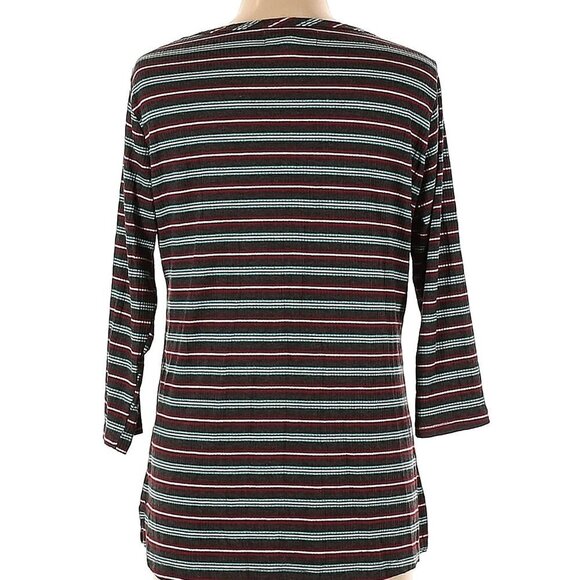 French Laundry Striped Print Gray with Buttons 3/4 Sleeve Top in Size Large - Picture 2 of 4